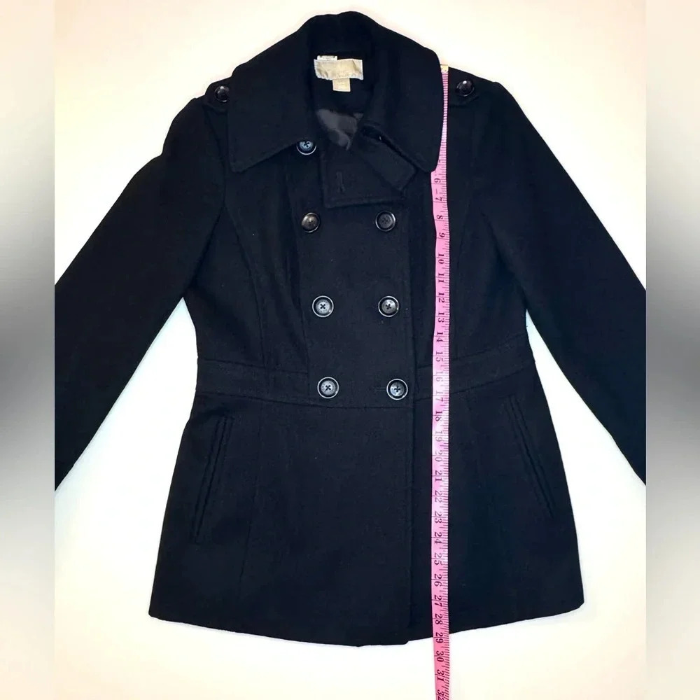 Michael Kors Women’s Black Wool Blend Double Breasted Pea Coat Size - Small - Picture 4 of 11
